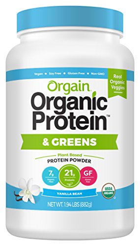 Orgain Organic Plant Based Protein & Greens Powder, Vanilla Bean - Vegan, Dairy Free, Gluten Free, Lactose Free, Soy Free, Low Sugar, Kosher, Non-GMO, 1.94 Pound (Packaging May Vary)