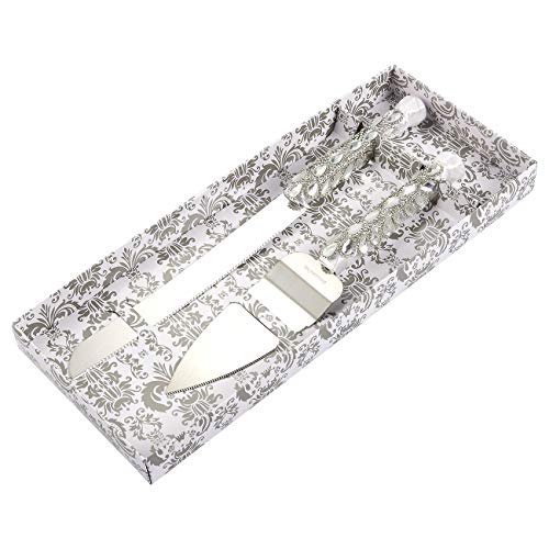 Wedding Cake Knife and Server, Stainless Steel Cutting Set with Diamonds, Crystals, Ribbon
