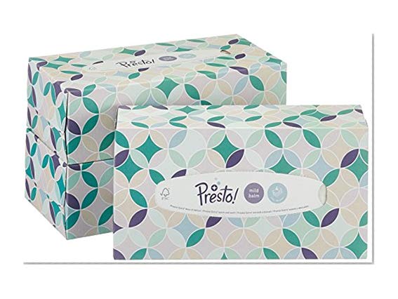 Marque Amazon -  Presto! Mouchoirs lotionée (baume doux) 4 épaisseurs - Lot de 12 boîtes (12 x 80 mouchoirs)