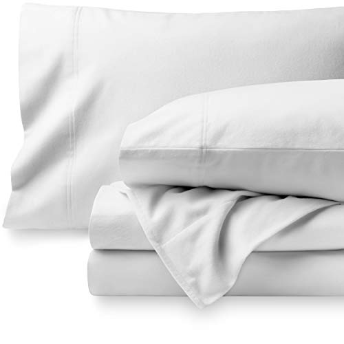 Book Cover Bare Home Flannel Sheet Set 100% Cotton, Velvety Soft Heavyweight - Double Brushed Flannel - Deep Pocket (Twin, White)