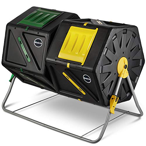 Miracle-Gro Large Dual Chamber Compost Tumbler - Easy-Turn, Fast-Working System - All-Season, Heavy-Duty, High Volume Composter with 2 Sliding Doors + FREE Scotts Gardening Gloves (2 - 27.7gal/105L)