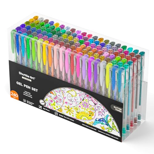 Shuttle Art 240 Pack Glitter Gel Pens, 120 Colors Glitter Gel Pen Set with 120 Refills for Adult Coloring Books Craft Doodling