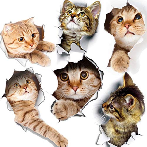 Book Cover 6PCS 3D Wall Stickers Cats Self Adhesive, Kids Wall Decals/Removable Vinyl Art Murals for Living Room Baby Rooms Bedroom Toilet House Wall DIY Decoration
