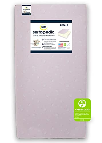 Book Cover Serta Sertapedic Petals Dual Sided Premium Recycled Fiber Core Crib and Toddler Mattress - Waterproof - GREENGUARD Gold Certified - Trusted 7 Year Warranty - Made in USA Pink