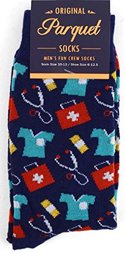 Men's Fun Crew Socks, Sock Size 10-13 / Shoe Size 6-12.5, Great Holiday/Birthday Gift (Doctor-Nurse Blue)