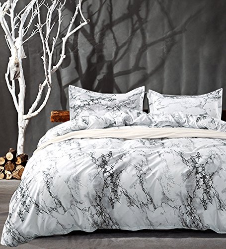 Book Cover Nanko Queen Bedding Duvet Cover Set White and Black Marble Printed 3 Piece - 1000 - TC Luxury Microfiber Down Comforter Quilt Cover with Zipper Closure, Ties - Modern Style for Men and Women
