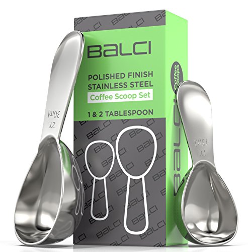 Book Cover Balci - Stainless Steel Coffee Scoop Set (1&2 Tablespoon, 15ml and 30ml) Exact Measuring Spoons for Coffee, Tea, Sugar, Flour and More!