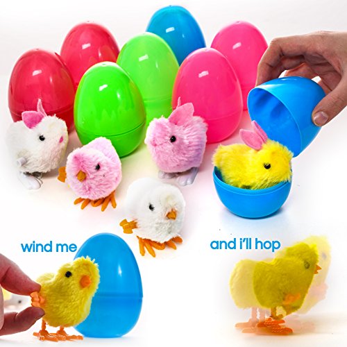 Prextex Large Toy Filled Easter Eggs Filled with Wind-Up Rabbits and Chics