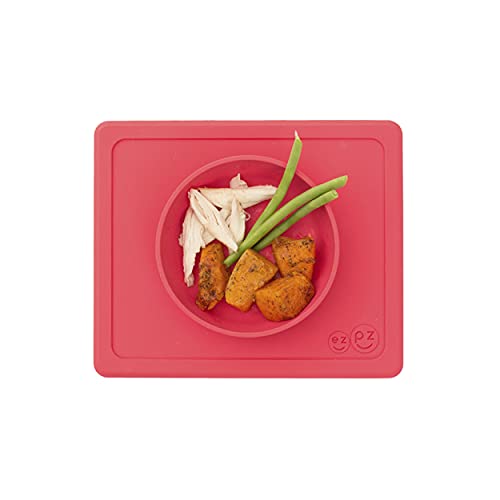 Book Cover ezpz Mini Bowl - 100% Silicone Suction Bowl with Built-in Placemat for Infants + Toddlers - Comes with a Reusable Travel Bag (Coral)