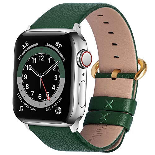 Book Cover Fullmosa Compatible Apple Watch Band 42mm 44mm 40mm 38mm Leather Compatible iWatch Band/Strap Compatible Apple Watch SE & Series 6 5 4 3 2 1, 42mm 44mm Dark Green + Golden Buckle