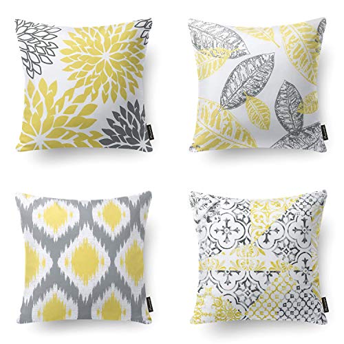 Book Cover Phantoscope Set of 4 New Living Series Yellow and Grey Decorative Throw Pillow Case Cushion Cover 18 x 18 inches 45 x 45 cm