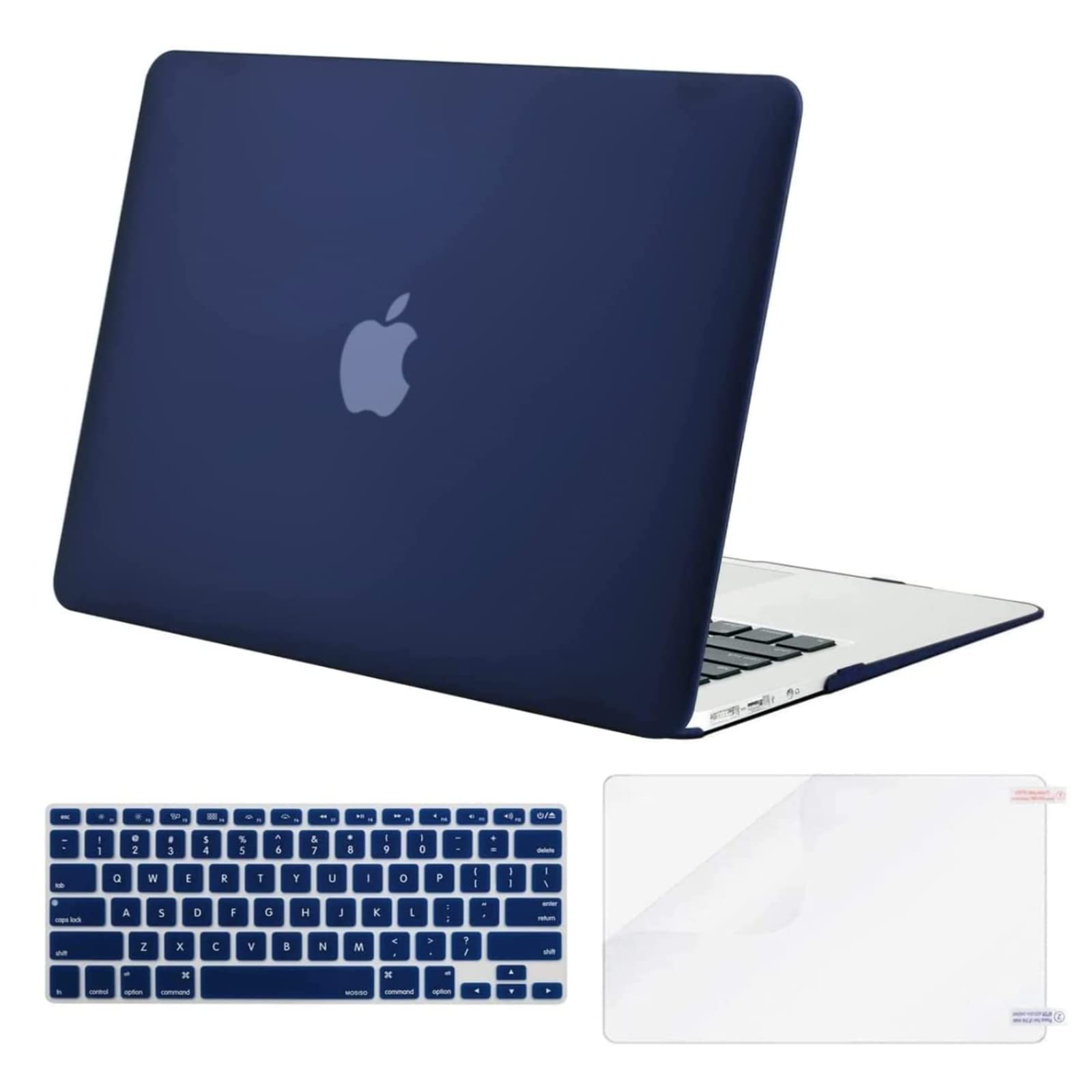 Book Cover MOSISO Plastic Hard Shell Case & Keyboard Cover & Screen Protector Only Compatible with MacBook Air 13 Inch (Models: A1369 & A1466, Older Version 2010-2017 Release), Navy Blue
