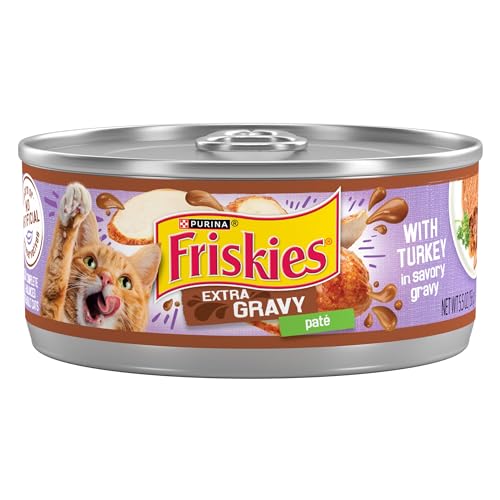 Purina Friskies Gravy Pate Wet Cat Food, Extra Gravy Pate With Turkey in Savory Gravy - (24) 5.5 oz. Cans