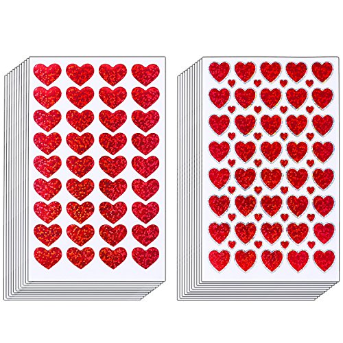 Book Cover Ruisita 60 Sheets Glitter Heart Stickers Valentine's day Love Decorative Sticker for Scrapbooking or Embellishment (Color 1)