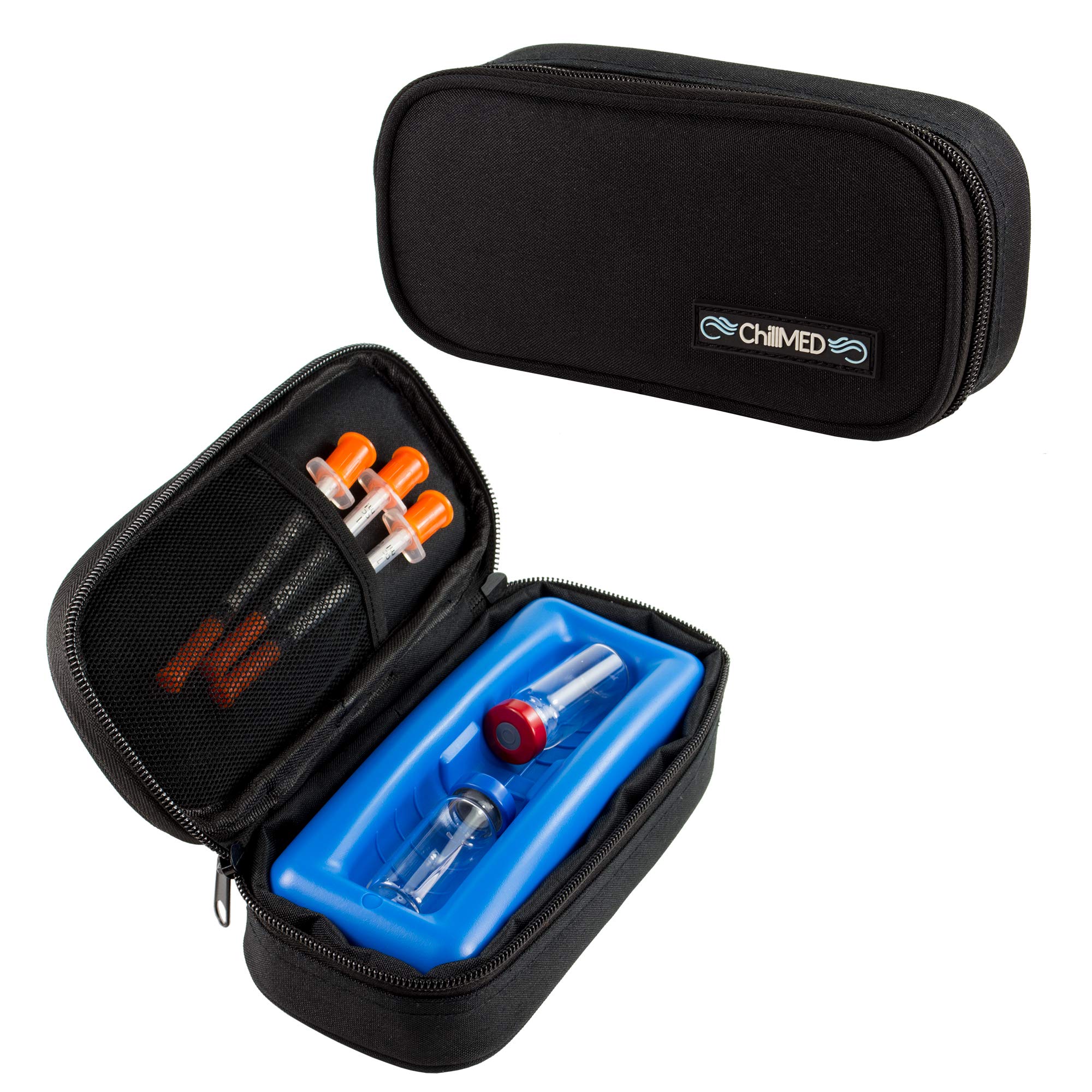 ChillMED Micro Cooler Bag - Diabetic Insulin Vial Carrying Case Travel Pack with Re-Freezable Ice Pack - Up to 12 Hours of Cool Time | for Insulin and Other Medication (Black)