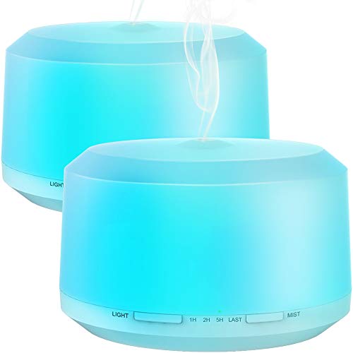 2 Pack 450ML Aromatherapy Diffusers for Essential Oils, Zookki Ultrasonic Essential Oil Diffuser with 8 Colors LED Lights, 4 Timer Settings and Waterless Auto Shut-off for Large Room
