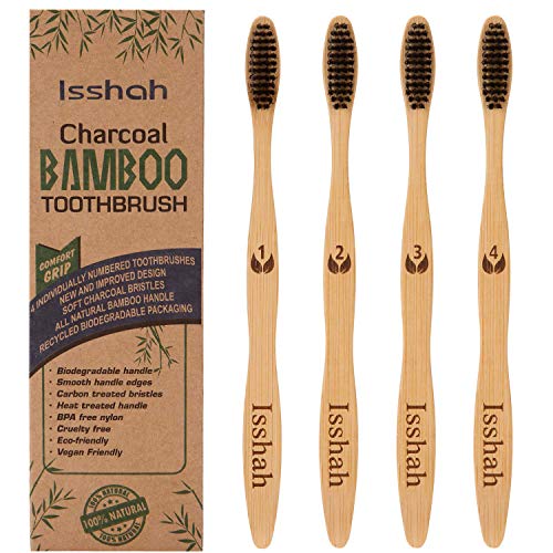 Book Cover Biodegradable Eco-Friendly Natural Bamboo Charcoal Toothbrushes - Pack of 4