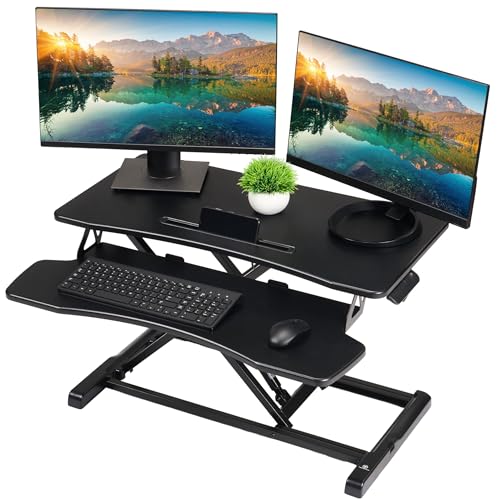 TechOrbits Standing Desk Converter - 32" Height Adjustable Stand Up Desk Riser - Sit to Stand Desktop Workstation