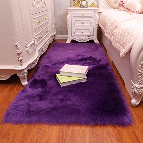 Book Cover Faux Fur Sheepskin Area Rug, Baby Bedroom Rugs Fluffy Rug Home Decorative Shaggy Rectangle Carpet, 2x3 Feet, Purple