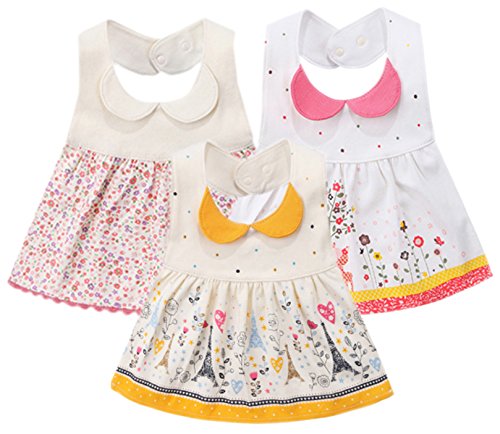 GZMM 3-Pack Baby Girl's Bibs Dress Infant Toddler waterproof Burp Cloths With Adjustable Snaps