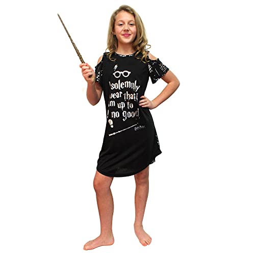 Intimo Big Girls Harry Potter I Solemnly Swear Shoulder Cut Out Nightgown (Large 10/12) Black
