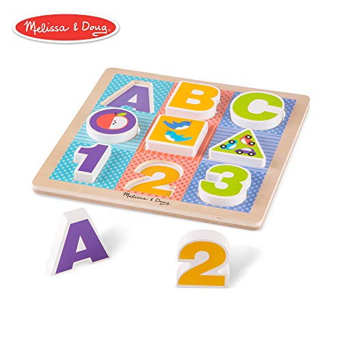 Book Cover Melissa & Doug First Play Wooden ABC-123 Chunky Puzzle (9 pcs)