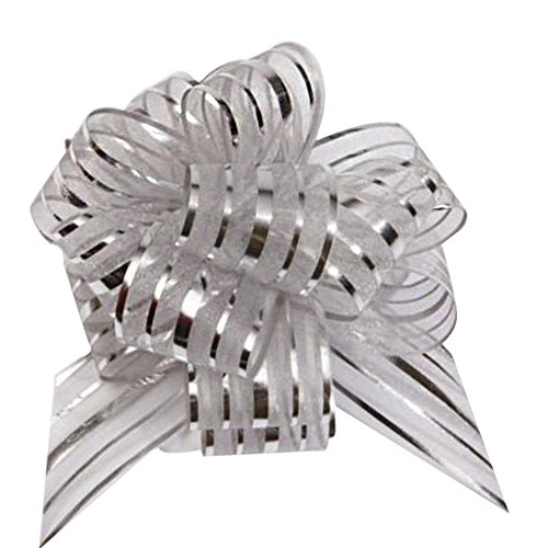 FQTANJU Pull Bow, Large, Organza, 6 Inches, 5 Pieces, Silver