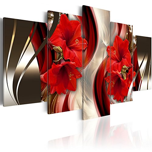 Book Cover Canvas Wall Art Red Flower Print Painting Modern Contemporary Picture Home Decor Crimson Floral HD Giclee Artwork 5 Panels Stretched on Wooden Frame (40â€x20â€, Crimson)