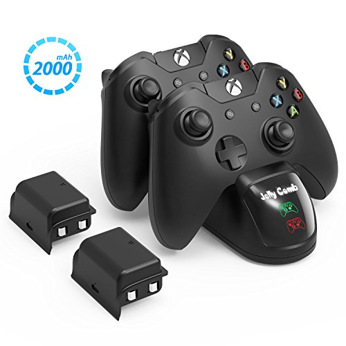 Jelly Comb Wireless Controller Charger Compatible with Xbox One, Standard and Elite Controllers, Two 2000 mAh Batteries Included