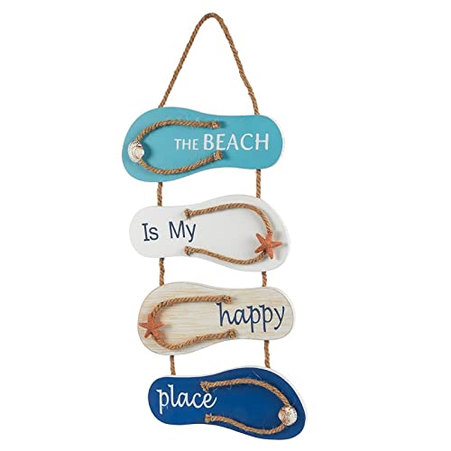 Book Cover Wooden Beach Wall Hanging Decor Sign, Flip Flop Beach Decorations for Home, Bathroom, Living Room, Bedroom, Dining Room, The Beach is My Happy Place (8.7x20.9 In)