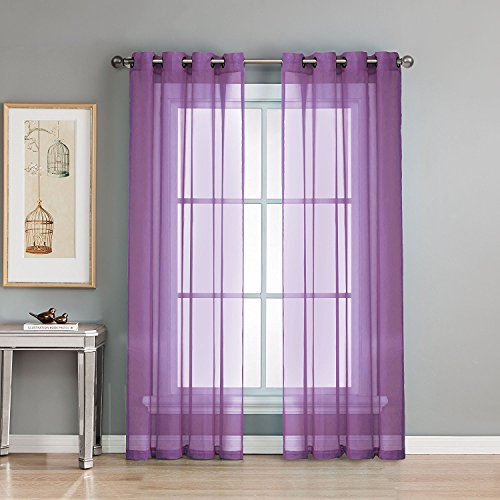 Book Cover Ruthy's Textile Purple Sheer Curtains 84 Inches Long Grommet Window Treatment Voile Panels 54