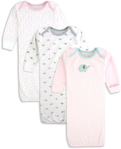 Maybe Baby Kids Infant Boys' and Girls' 3 Pack Set Cotton Baby Gowns w/Mitten Cuffs, 0-6 Months