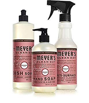 Book Cover Mrs. Meyers Clean Day Rosemary Kitchen Basics Set: 3 items - (1) Dish Soap, (1) Hand Soap, (1) Everyday Cleaner