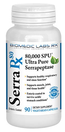 Serra-RX 80,000 SU Serrapeptase - Limited TIME Offer - Enteric Coated Proteolytic Systemic Enzyme, Non-GMO, Gluten Free, Vegan, Supports Sinus & Lung Health, 90 Veg Capsules