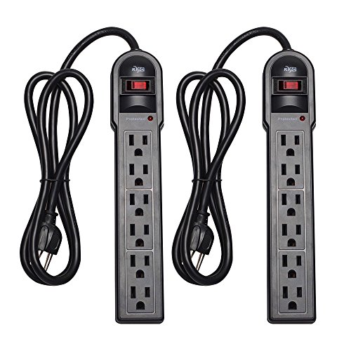 Book Cover KMC 6-Outlet Surge Protector Power Strip 2-Pack, 900 Joules, 4-Foot Extension Cord, Overload Protection, Black