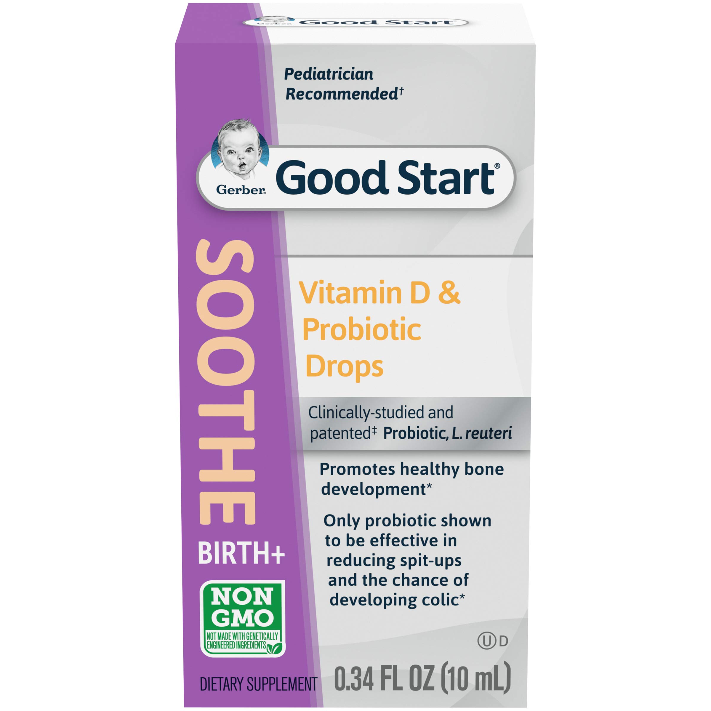 Book Cover Gerber Good Start Baby Probiotic Drops with Vitamin D, Soothe, 0.34 Ounce Vitamin D Probiotic Drops