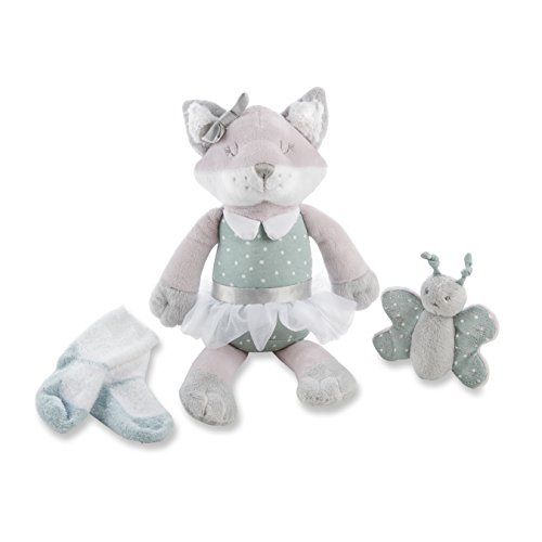 Baby Aspen Fiona The Fox Plush Plus Socks and Rattle, Purple/White/Aqua/Silver