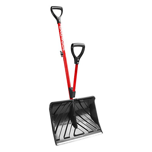 Book Cover Snow Joe SJ-SHLV01-RED Shovelution Strain-Reducing Snow Shovel | 18-Inch | Spring Assisted Handle (Red)