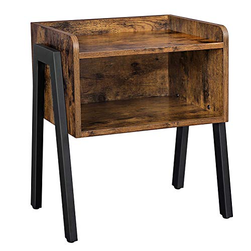 VASAGLE Side Table, End Table, Nightstand with Storage Compartment, Industrial Accent Furniture for Bedroom, Rustic Brown and Black ULET54X