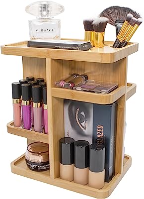 Sorbus 360Â° Bamboo Cosmetic Organizer, Multi-Function Storage Carousel for Makeup, Toiletries, and More â€” Great for Vanity, Desk, Bathroom, Bedroom, Closet, Kitchen (Bamboo)