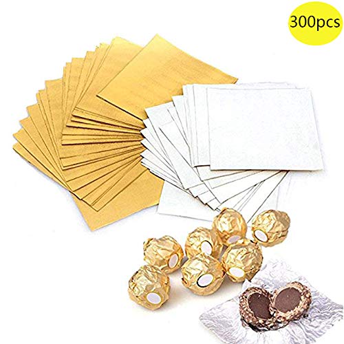 Book Cover Haawooky 300 Pieces 4 Inch Square Golden Aluminium Foil Candy Wrappers Sugar Wraps Paper for DIY Candies and Chocolate Packaging by Party/Wedding/Birthday/Chrismas Accessories
