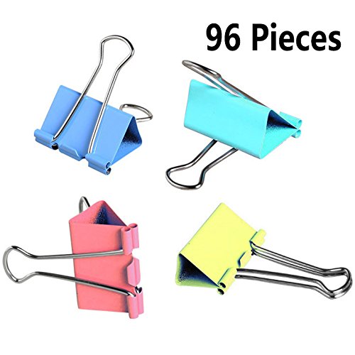 Yexpress Colorful Metal Binder Clips, Assorted Colors and Size 1-inch, 96 Clips