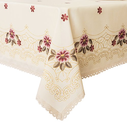 Decorative Red Floral Print Lace Water Resistant Tablecloth Wrinkle Free and Stain Resistant Fabric Tablecloths for Dining Room 60 Inch by 104 Inch