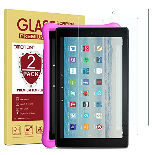 Book Cover [2-Pack] OMOTON Screen Protector for Fire HD 10 / Fire HD 10 Kids Edition 9th and 7th Generation (2019 and 2017 Release), Tempered Glass/HD / 9H Hardness