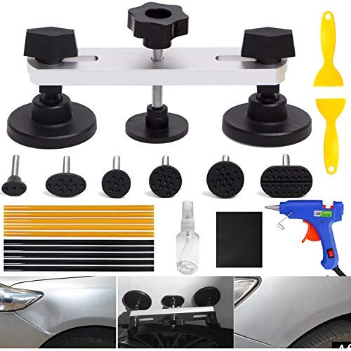 YOOHE 22PCS Auto Body Paintless Dent Removal Tools Kit Bridge Dent Puller Kits with Hot Melt Glue Gun and Glue Sticks