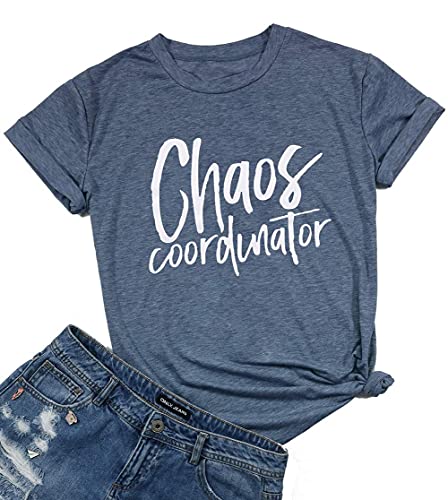 LUKYCILD Chaos Coordinator Shirt Women Preschool Teacher Shirts Letter Print Short Sleeve Funny Mom Tee Tops