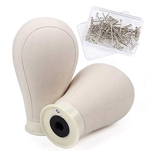 AliLeader 22" Professional Canvas Block Mannequin Block Head For Wig Making, Display with Mount Hole(Canvas head+50PCS T-pins)