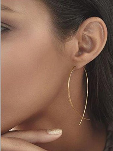 LittleB Simple Threader Earring charm Geometric Long Line ear student for women and girls. (Gold)