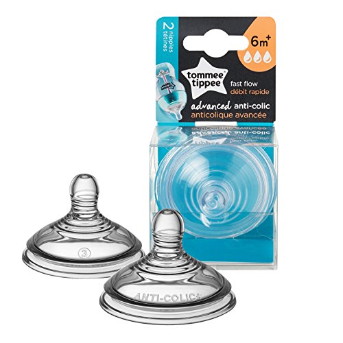 Tommee Tippee Advanced Anti-Colic Fast Flow Baby Bottle Nipples, Breast-Like Nipple, 6+ Months, 2 Count