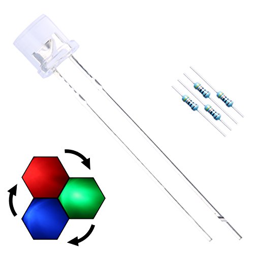 EDGELEC 100pcs 5mm RGB Slow Flashing LED Diodes Multicolor (Colors Changed Automatically) Flat Lens (DC 3V) +100pcs Resistors (for DC 6-12V), Bulb Lamps Light Emitting Diode